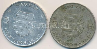 1947. 5Ft Ag "Kossuth" (2x) T:2-,3