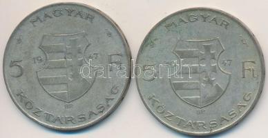 1947. 5Ft Ag "Kossuth" (2x) T:2-,3