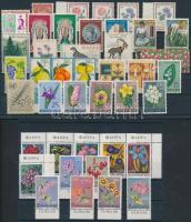 Flowers, plants 44 stamps, Virág, növény motívum 44 db bélyeg közte teljes sorokkal 2 stecklapon