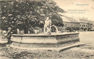 Eperjes, Presov; Főutca, Neptun-csatorna, Divald / main street, fountain