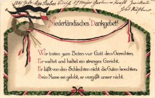 Nederlandisches Dankgebet / Dutch Thanksgiving greeting card, flags, litho