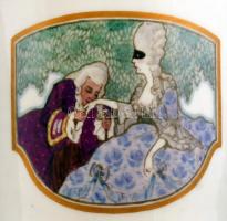 KPM (Königliche Porzellan Manufaktur) Berlin mokkás csésze és alj (báli jelenettel), kézzel festett,...