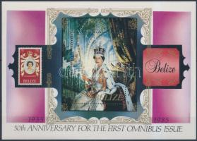 50 éves az omnibus kiadás; II. Erzsébet blokk, 50th anniversary of omnibus issue; Elizabeth II block