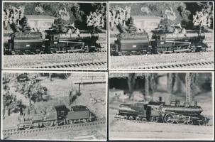 Vasúti modellek fotói, 16 db, 5x17 és 16x11 cm közötti méretekben