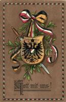 K.u.K. coat of arms, flags, sword, litho (EK)