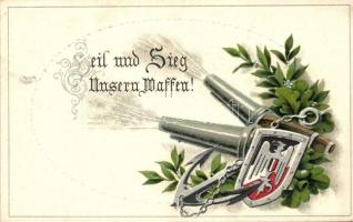 German coat of arms, cannons, anchor, Serie 342. Emb. litho