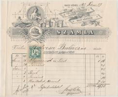 1889 Nagykőrös Magyar Korona gyógyszertár reklámnyomtatvány és fejléces számla