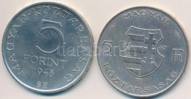 1947. 5Ft Ag "Kossuth" + 1948. 5Ft Ag "Petőfi" T:2