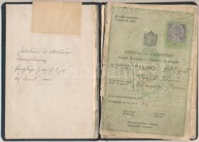 1924 A Magyar Királyság által kiadott fényképes útlevél, sok bélyegzővel, rossz állapotban / 1924 Hungarian passport, damaged condition