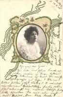 Lady, Art Nouveau greeting card, Wezel & Naumann S. 371. Emb. (fa)