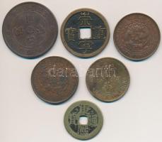 6db-os kínai pénztétel, közte hamis darabokkal is T:vegyes 6pcs of Chinese coins, including fake pieces C:mixed