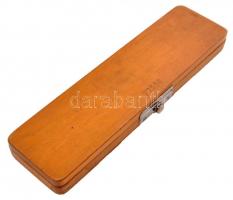 cca 1930 Süss NRT Budapest jelzéssel üveg etalon, mérő, vonalzó. Fa tokkal. 22 cm