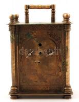 Réz asztali álló óra, több felhúzó hiányzik, sérüléssel, nem kipróbált, 21x9x14 cm