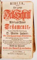 Biblia das ist die gantze Heilschrift Altes und Neues Testaments nach der Teutschen Uebersetzung Martin Luthers. Halle, 1754, Waysenhause. Kissé megvsielt bőrkötésben.