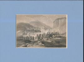 cca 1840 Angol könnyűlovasság metszet 2 db paszpartuban / British light cavalry etchings in paspartu 24x18 cm