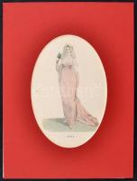 cca 1840 Divat litho metszet paszpartuban / Fashion etching in paspartu 24x18 cm