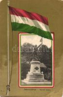 Selmecbánya, Banská Stiavnica; Honvéd szobor, zászló; kiadja Joerges / military monument, Hungarian flag litho (EK)