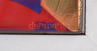 Fabók Gyula (1942- ): Női portré, zománc fémlemezen, fa keretben, 40×30 cm