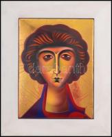 Fabók Gyula (1942- ): Női portré, zománc fémlemezen, fa keretben, 40×30 cm