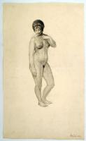 Ék Sándor (1902-1975): Fürdőző. Női akt. Ceruza, papír, jelzett. Képméret: 35x57 cm