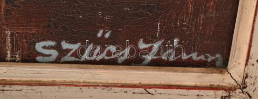 Szűcs János (1917-1995): Virág csendélet, olaj, fa, üvegezett fa keretben, 68,5×48,5 cm