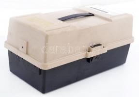 Szerszámos készlet, különféle szerszámokkal, tiplikkel stb, 31×14 cm, m:14 cm