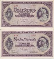 1945. 100P BÜNTETÉS szóban N felett lemezhiba (2x) közeli sorszámúak T:I,I-