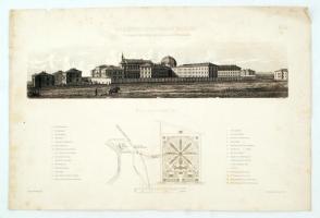 1881 K.k. Maenner Strafanstalt Pilsen nagyméretű metszet / Large etching. 44x32 cm