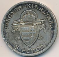 1938. 5P Ag "Szent István" T:2- ph., patina
Adamo P8.1