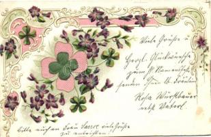 Floral, Art Nouveau Emb. litho silk card (EK)