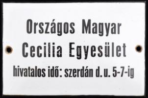 Zománc tábla Országos Magyar Cecília Egyesület felirattal, 9,5×15 cm