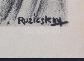 Ruzicskay György (1896-1993): Zűrzavar. Algrafia, papír, jelzett az algrafián, 24x28 cm