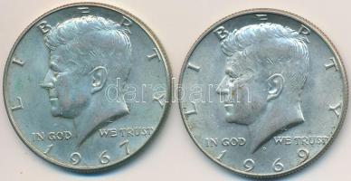 Amerikai Egyesült Államok 1967-1969. 1/2$ Ag "Kennedy" (2x) T:2 USA 1967-1969. 1/2 Dollar Ag "Kennedy" (2x) C:XF