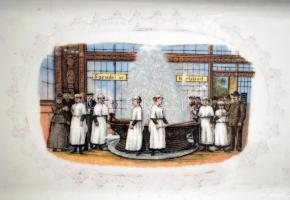 MZ Austria Karlsbadi emlék tálca, matricás, jelzett, kopott, 15×48