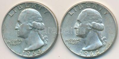 Amerikai Egyesült Államok 1964D 1/4$ Ag Washington Quarter (2x) T:2- USA 1964D 1/4 Dollar Ag Washington Quarter (2x) C:VF