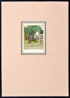 cca 1910 Fritzi Löw (1892-1975): Séta, színes litho, dúcon jelzett, papír, 10x8cm