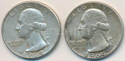 Amerikai Egyesült Államok 1964. 1/4$ Ag Washington Quarter (2x) T:2- USA 1964. 1/4 Dollar Ag Washington Quarter (2x) C:VF