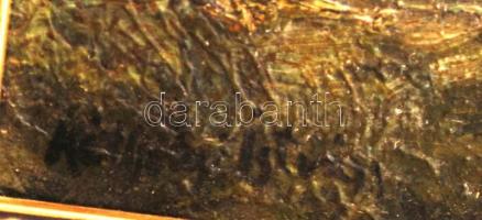 Kéthelyi István (?-?): Ház virágzó bokrokkal. Olaj, karton, jelzett, keretben, 21×31 cm