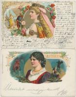 1899 Senta und Isolde, Richard Wagner-Serie: 2 Art Nouveau, litho postcards pinx. F. Strassen