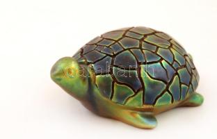 Zsolnay teknős, eozin mázas, hibátlan, jelzett, 9x6x4 cm / Zsolnay eosin turtle, signed, perfect condition, 9x6x4 cm