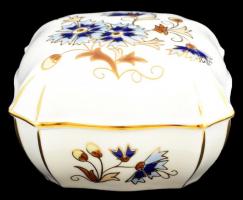Zsolnay búzavirág mintás  dobozka, kézzel festett, jelzett, hibátlan, kopott, Malévos dobozban, 10×1...