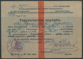 1943 Eger, Fegyvertartási engedély okmánybélyegekkel