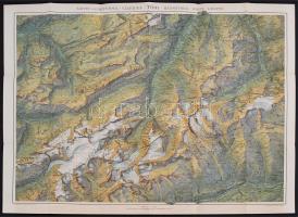 cca 1910 Ortstöck-Clariden-Tődi hegység térképe / Map of the Alps 70x60 cm