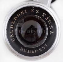 cca 1920 Színházi látcső, jelzett (Calderoni és Társa), kopott, fém-bőr, 9×10 cm