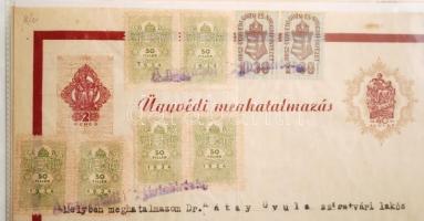 1937-1944 Ügyvédi meghatalmazások gyűjteménye. Összesen 30 db meghatalmazás, válogatott okmánybélyeg...