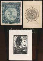 3 db ex libris: Michael Florian (1911 -1984): Ex libris, Josef Kylhof. Fametszet, papír, jelzett, 8,5×6 cm; Hans Zarth: Ex libris, Elsa's Buch. Heliogravür, papír, jelzett a nyomaton, 9,5×8 cm; Luis Enrique de Navarra: Ex Libris. Rézkarc, papír, jelzett a karcon, 8×6 cm