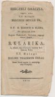 1811 Berczeli gráczia, vagyis ... B. Klárika .. tekintetes balogi Balogi Thadeus úrral ... való menyegzője pompája, nyomtatott alkalmi vers, 8 p.