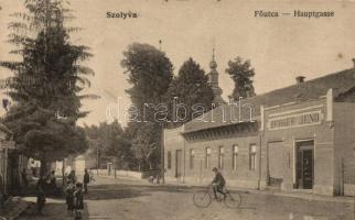 Szolyva, Svalová; Fő utca, Hauptgasse, Berger Jenő kereskedése / shop on main street