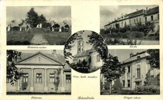 Bácsalmás, Kálvária-szobor, Zárda, Plébánia, Polgári iskola, kiadja Nánay Aurél (EB)