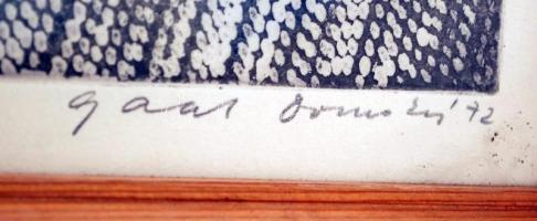 Gaál Domokos (1940-2006): Írisz és barka. Rézkarc, papír, jelzett, üvegezett keretben, 38×25 cm